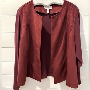 ❤️ Addition Elle – Burgundy open-front knit & faux-suede jacket – Size 26 (3X)
